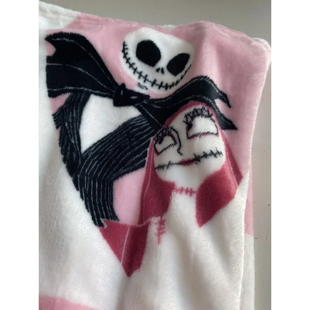 Nightmare Before Christmas Pink Heart Valentines Jack Sally Throw Blanket 50X70”